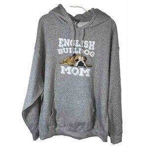 XL Gildan English Buldog Mom Gray Hoodie Drawstring Hoodie Sweet shirt